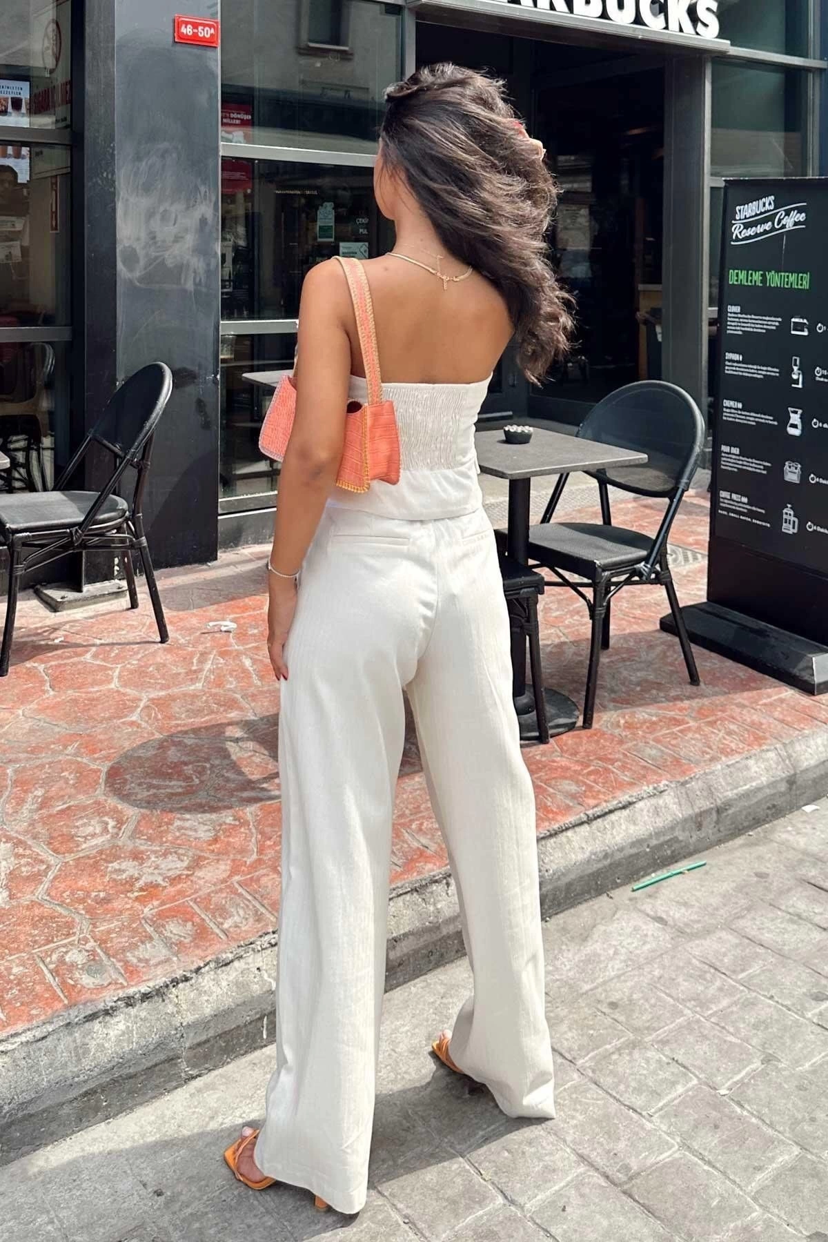 Kadın Cep Detaylı Astarlı Keten Straptez Yelek