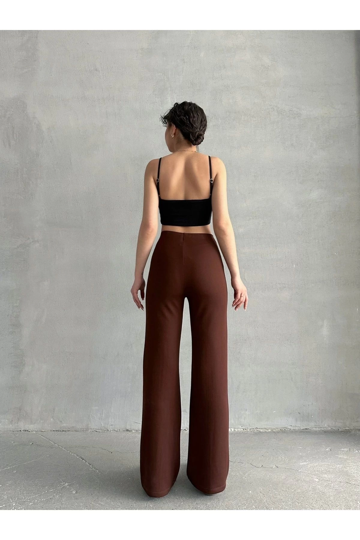 Kadın Bordo Nervür Detaylı Modal Kumaş Şık Yüksek Bel Pantolon
