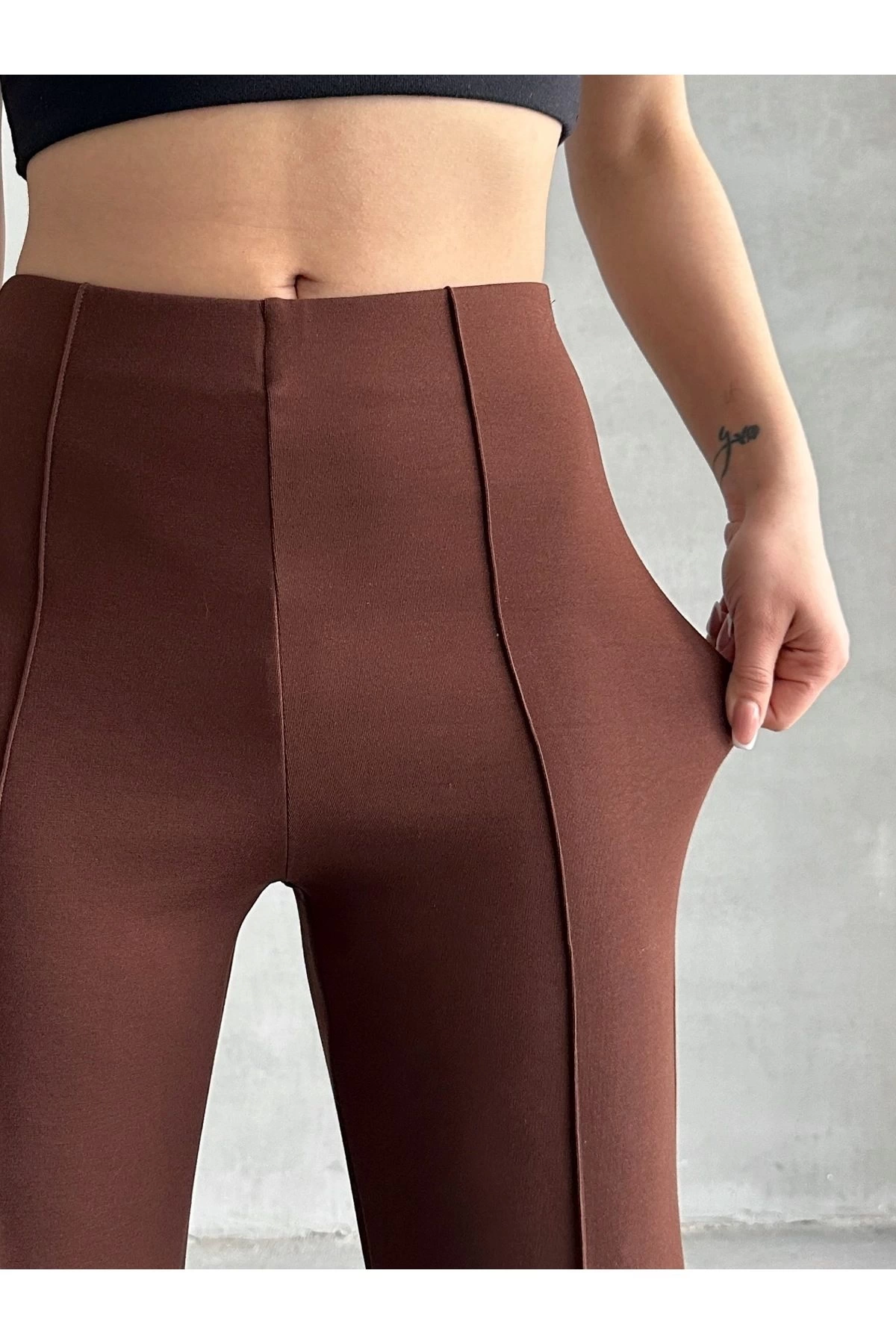 Kadın Bordo Nervür Detaylı Modal Kumaş Şık Yüksek Bel Pantolon