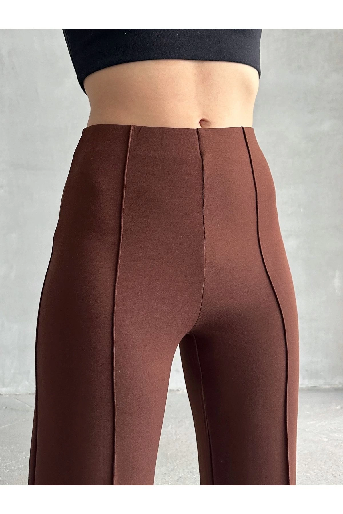Kadın Bordo Nervür Detaylı Modal Kumaş Şık Yüksek Bel Pantolon