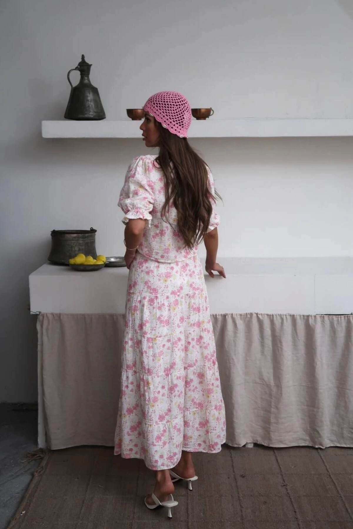 Kadın Premium Kalite Desenli Kimono Bluz Astarlı Etek Alt Üst İkili Takım