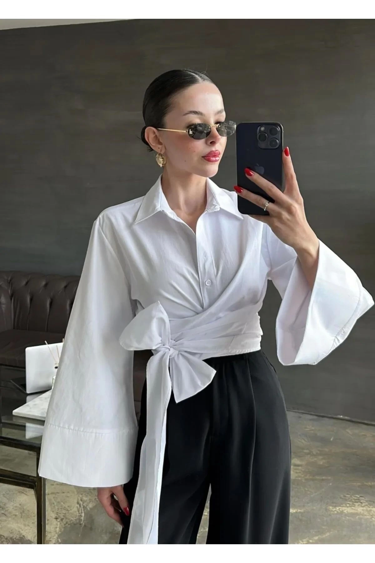 Kadın Beyaz Müslim Kumaş Premium Gömlek