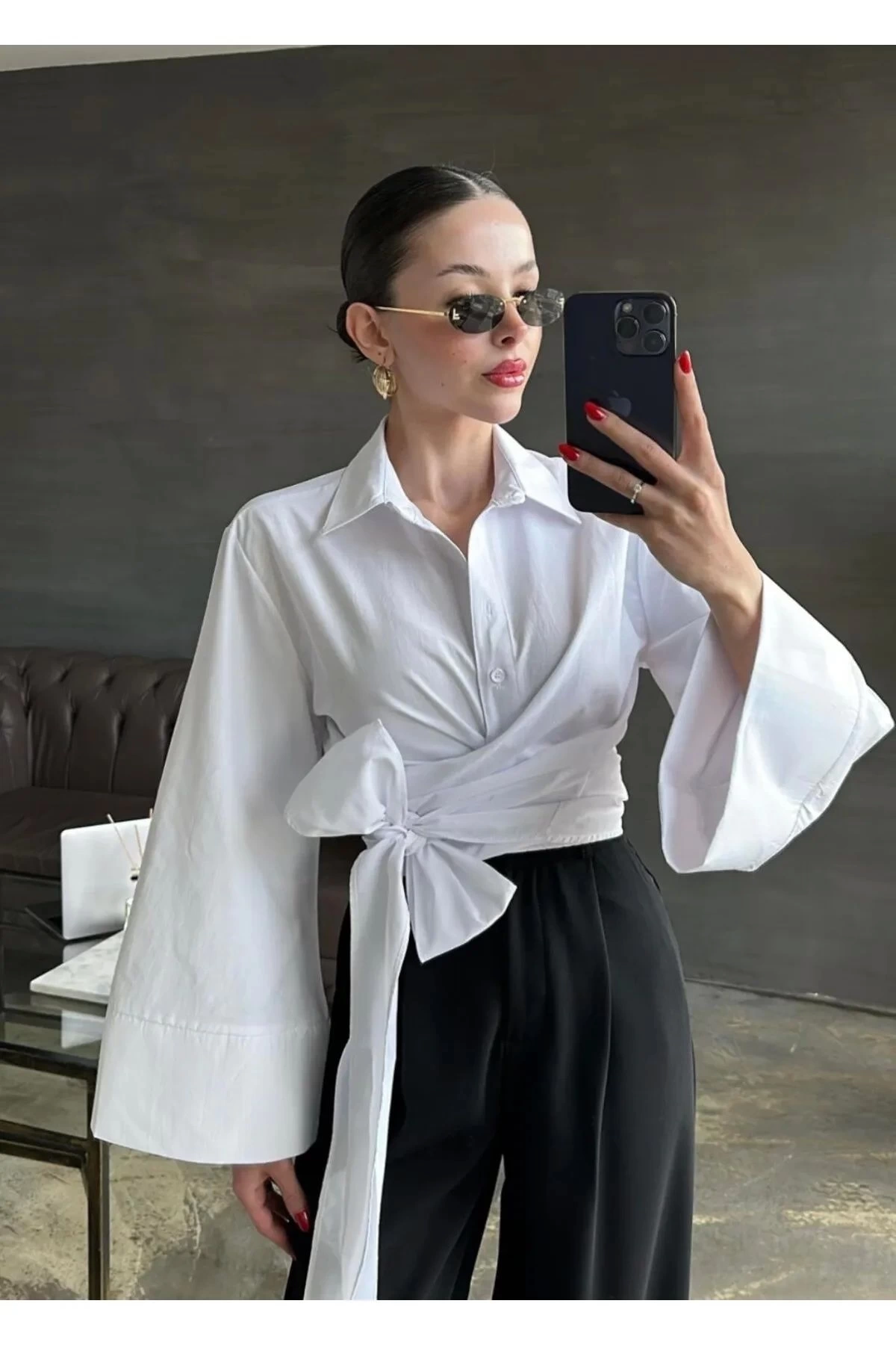 Kadın Beyaz Müslim Kumaş Premium Gömlek