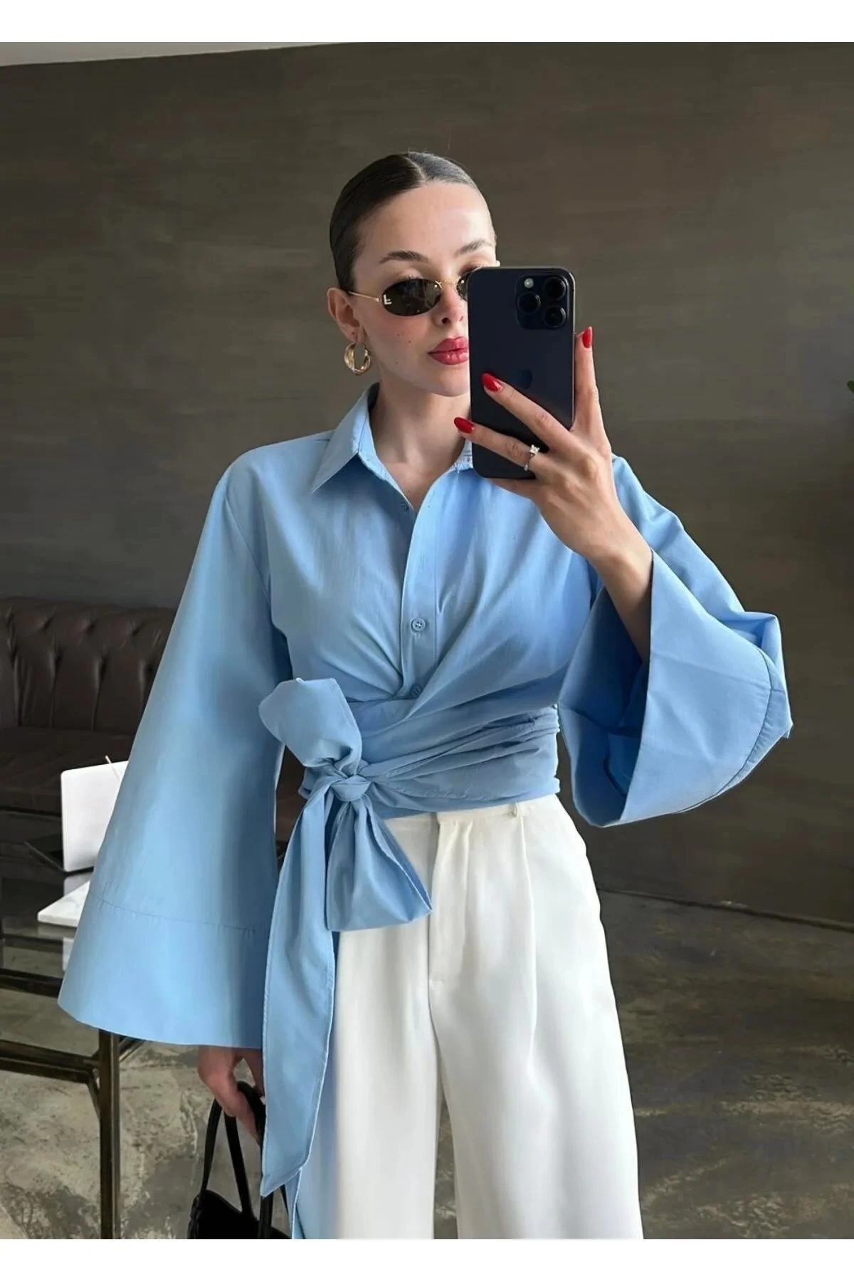 Kadın Bebe Mavidi Müslim Kumaş Premium Gömlek