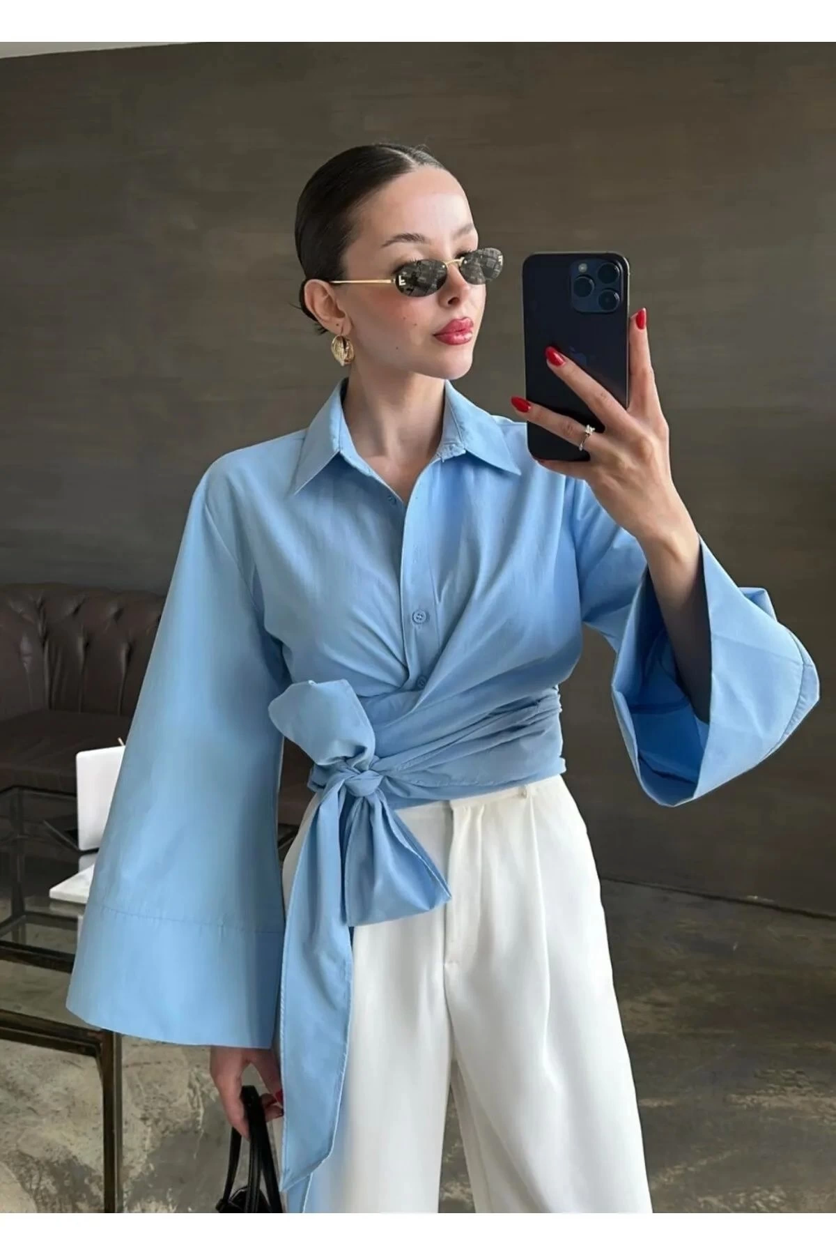 Kadın Bebe Mavidi Müslim Kumaş Premium Gömlek