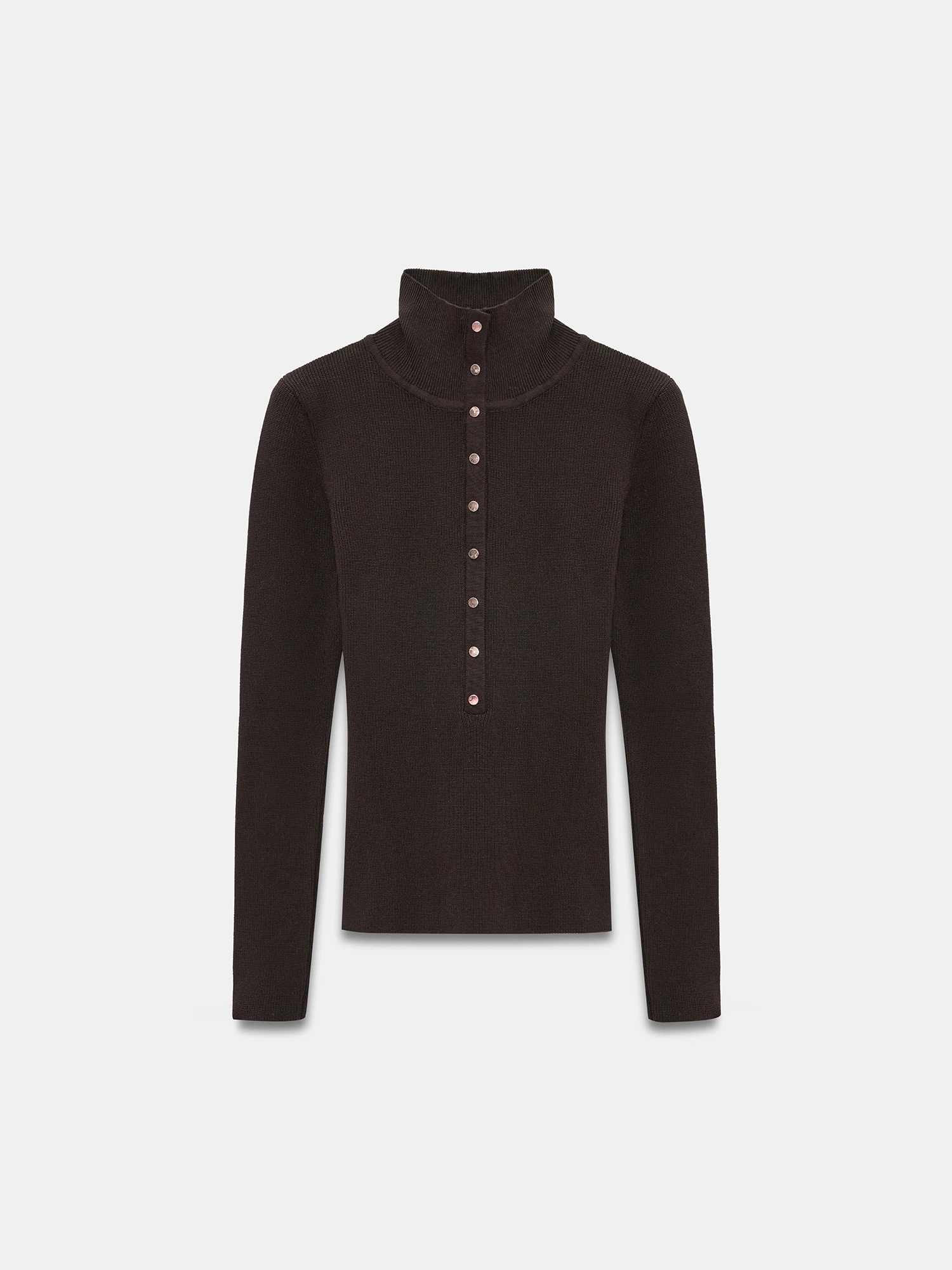 Kadın Acı Kahverengi Dik Yaka Çıtçıtlı Uzun Kol Triko Kazak