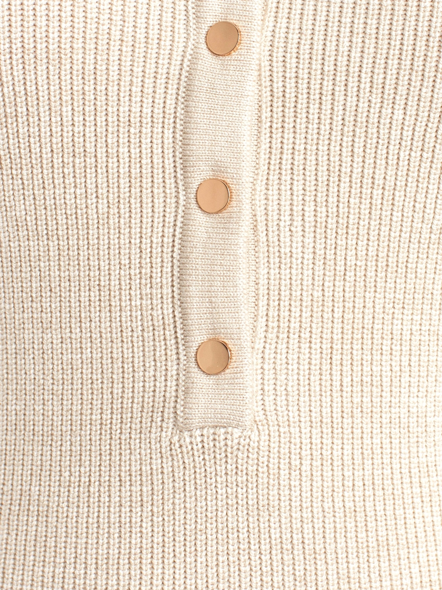 Kadın Bej Dik Yaka Çıtçıtlı Uzun Kol Triko Kazak