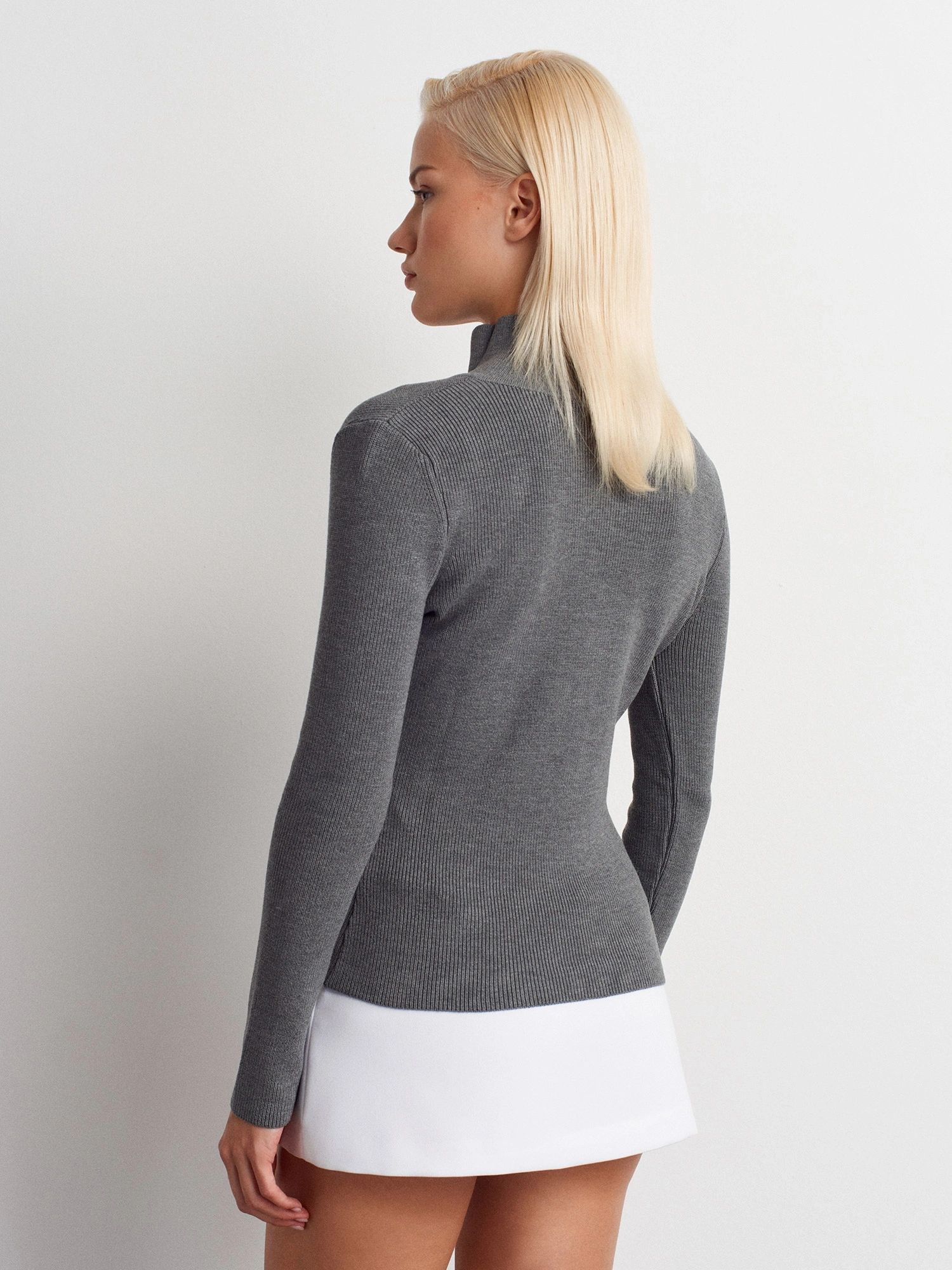 Kadın Antrasit Dik Yaka Çıtçıtlı Uzun Kol Triko Kazak