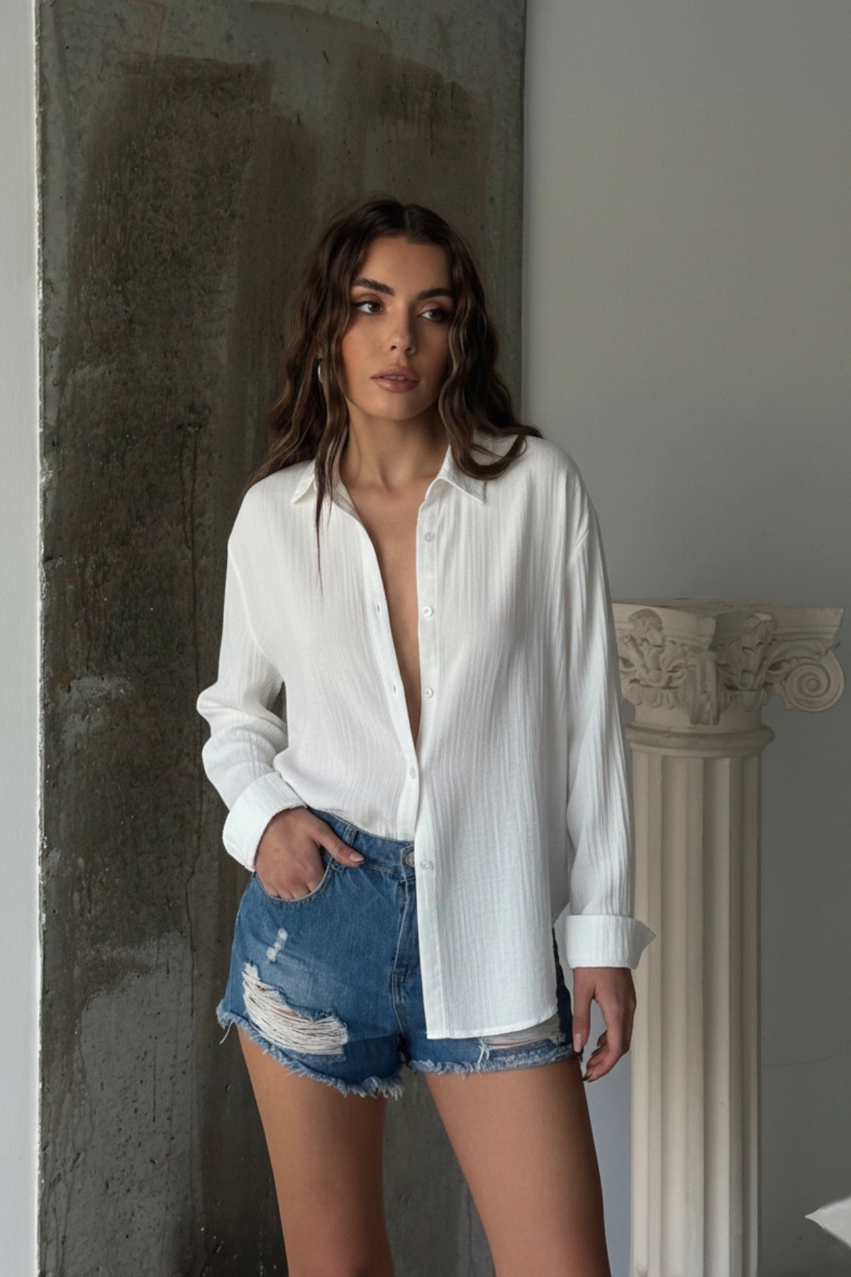 Kadın Beyaz Müslin Kumaş Premium Gömlek