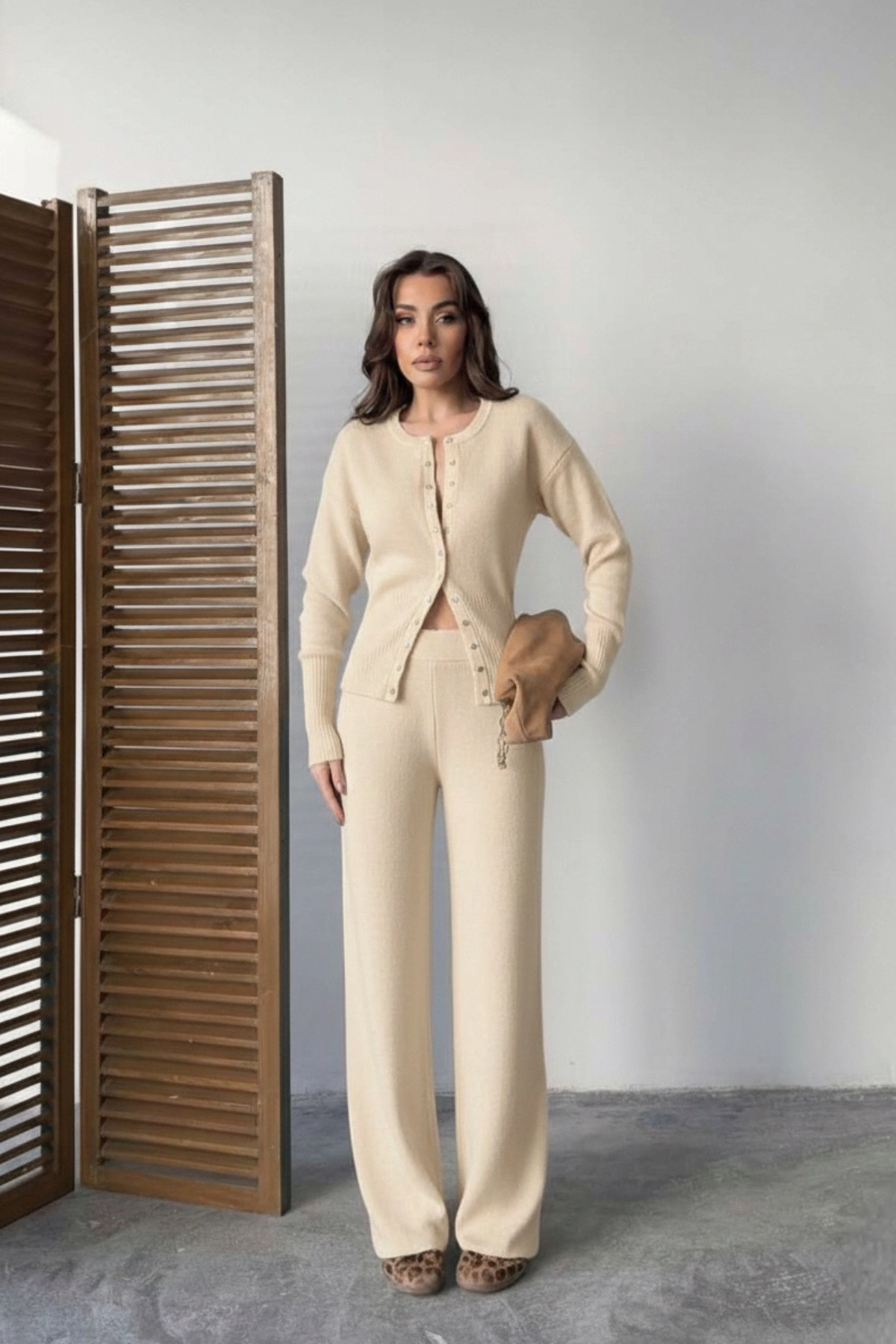 Kadın Antrasit Cıtcıt Detaylı Hırka Pantolon Alt Üst İkili Triko Takım (S/M Beden)