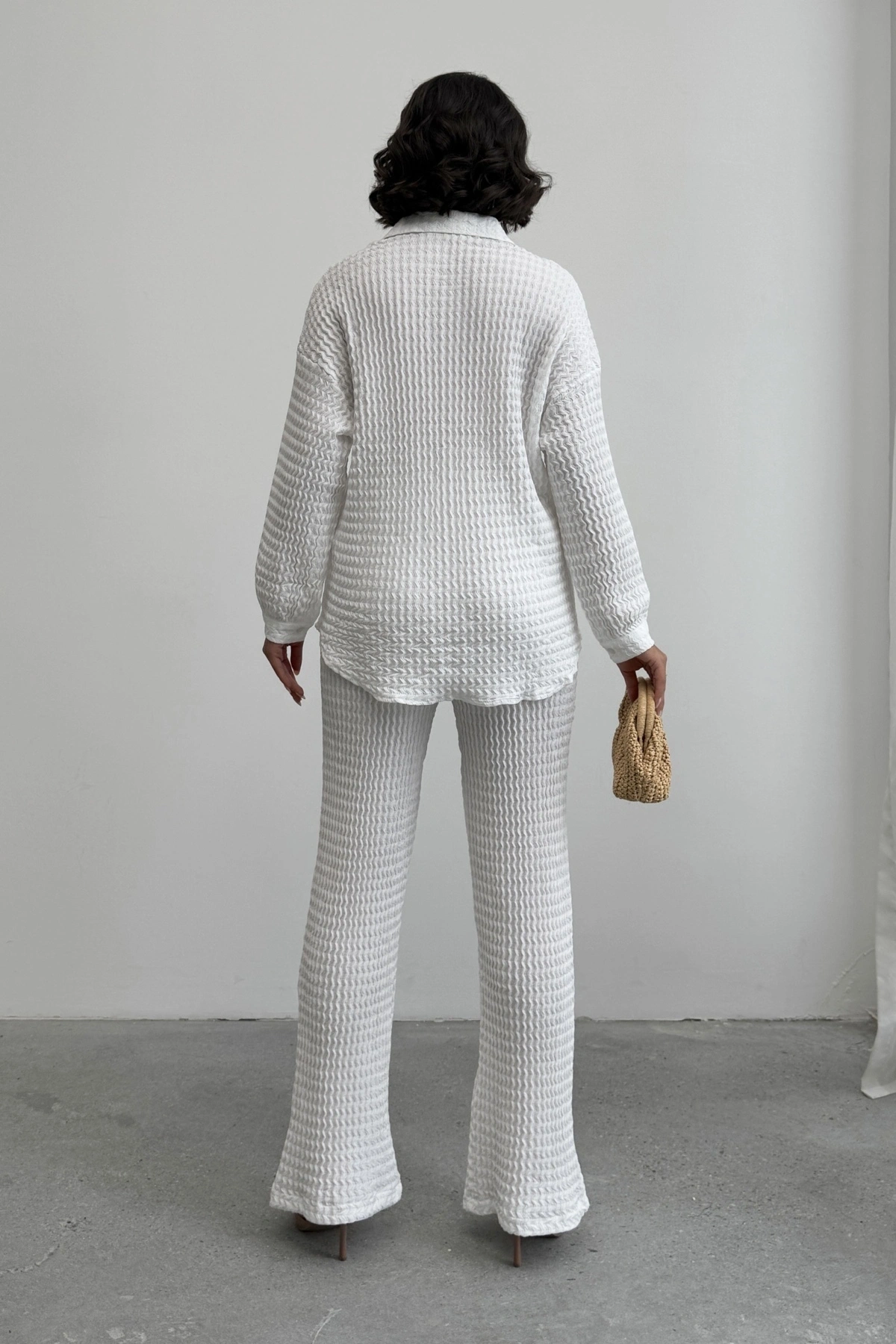 Kadın Ekru Yumuşak Dokulu Gömlek Pantolon İkili Premium Kalite Takım