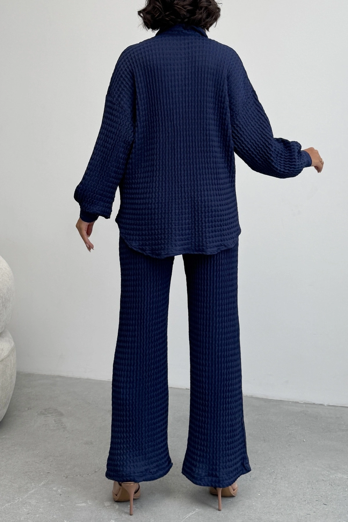 Kadın Lacivert Yumuşak Dokulu Gömlek Pantolon İkili Premium Kalite Takım