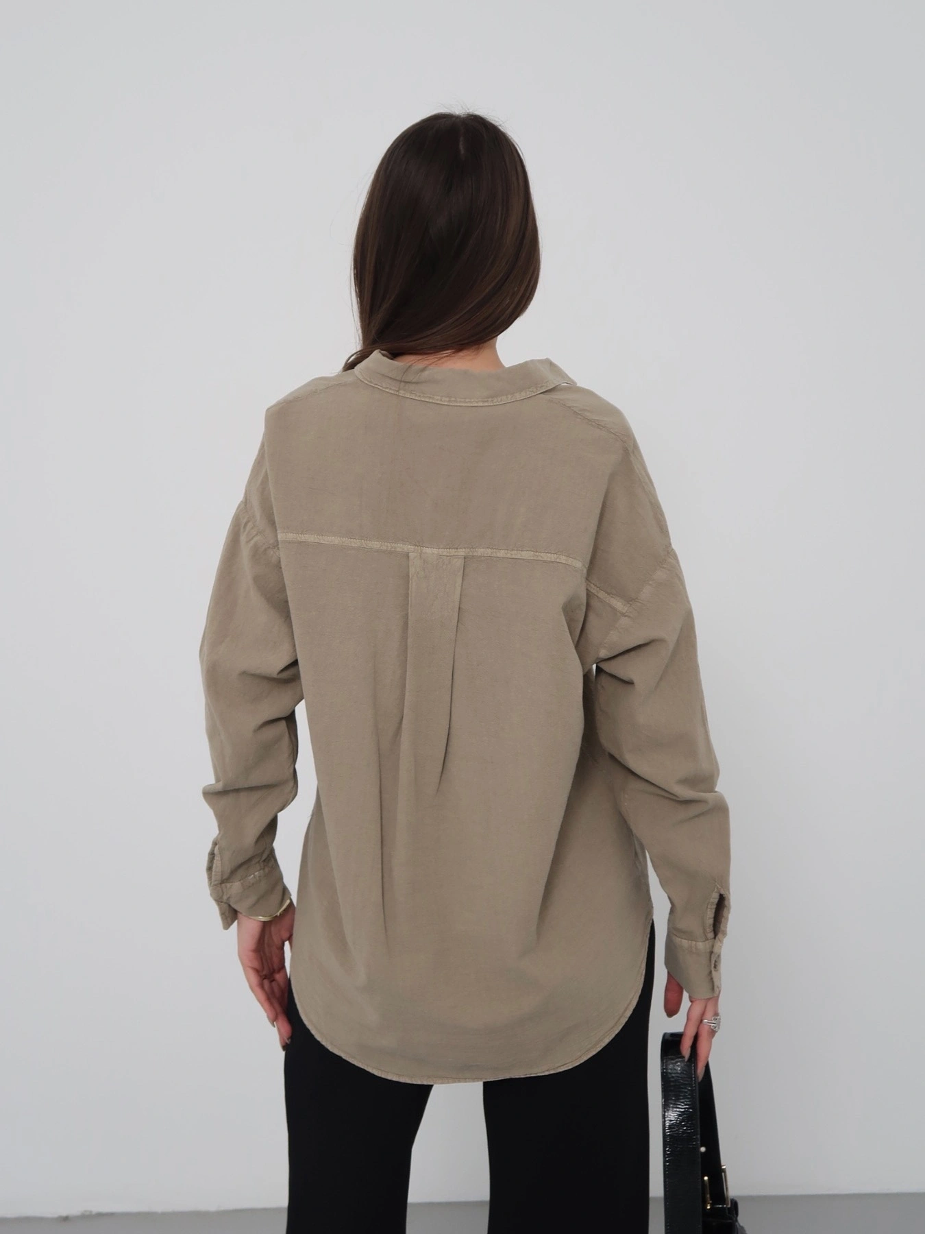 Kadın Haki Ham Kumaş Cepli Gömlek