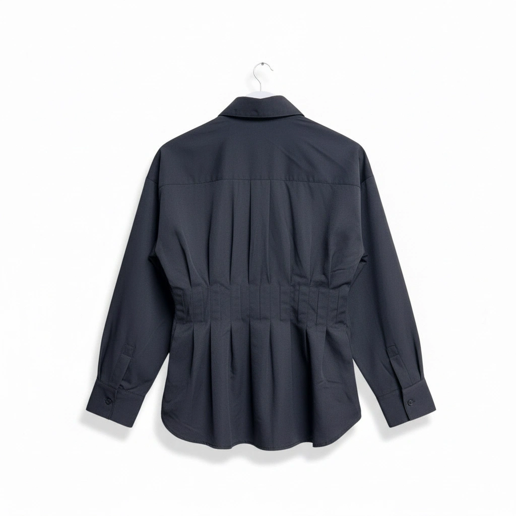 Kadın Siyah Şık Belden Oturmalı Pensli Uzun Kol Gömlek