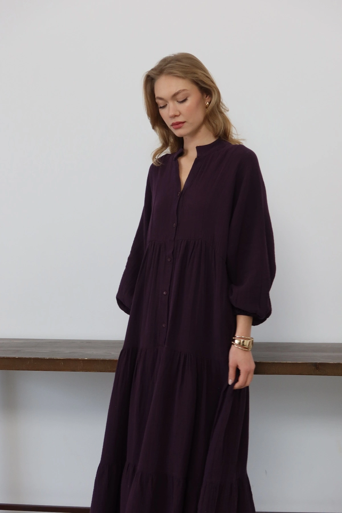 Kadın Siyah Bohem Tarz Müslin Kumaş Rahat Kalıp Astarlı Uzun Şık Bayramlık Elbise