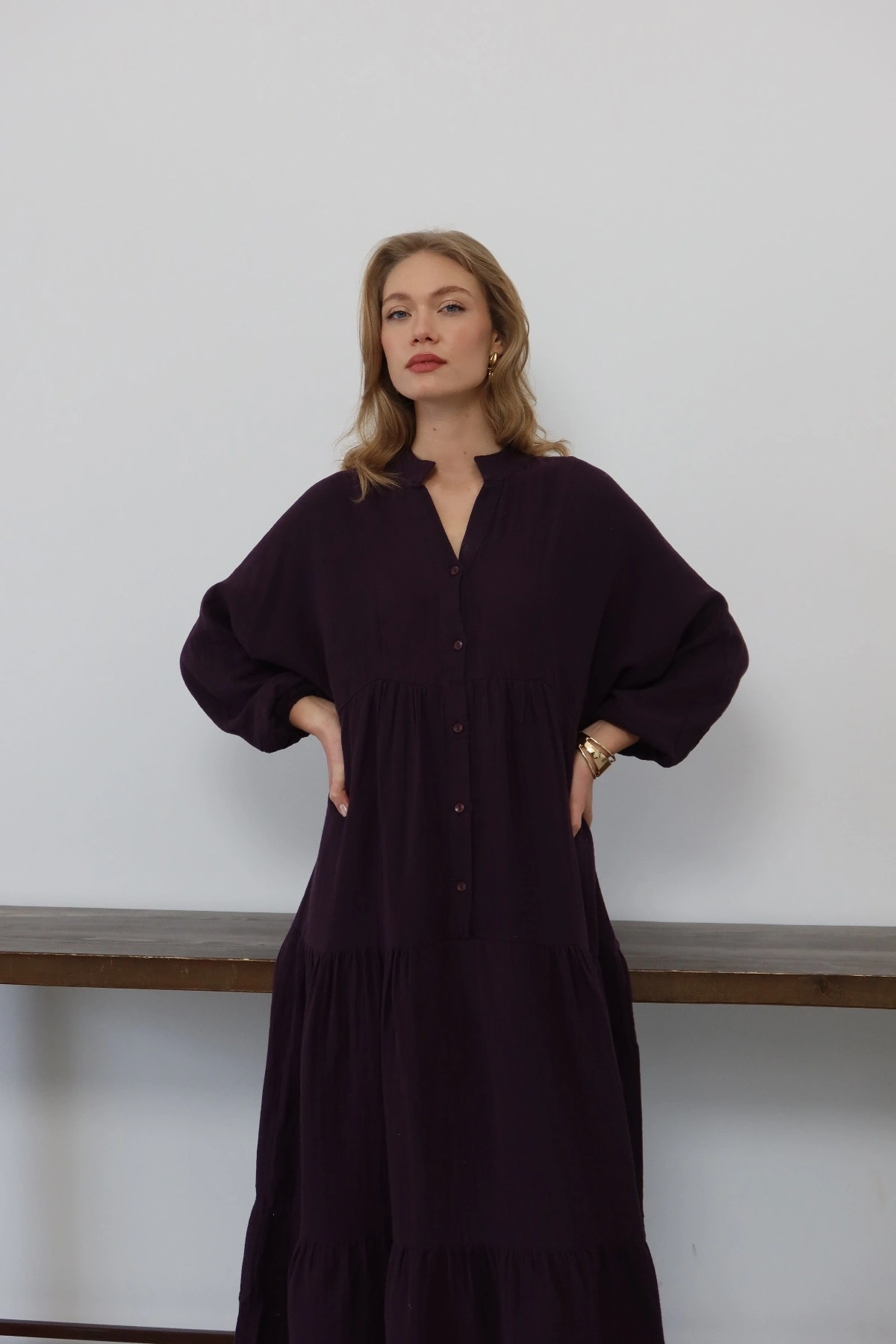 Kadın Siyah Bohem Tarz Müslin Kumaş Rahat Kalıp Astarlı Uzun Şık Bayramlık Elbise