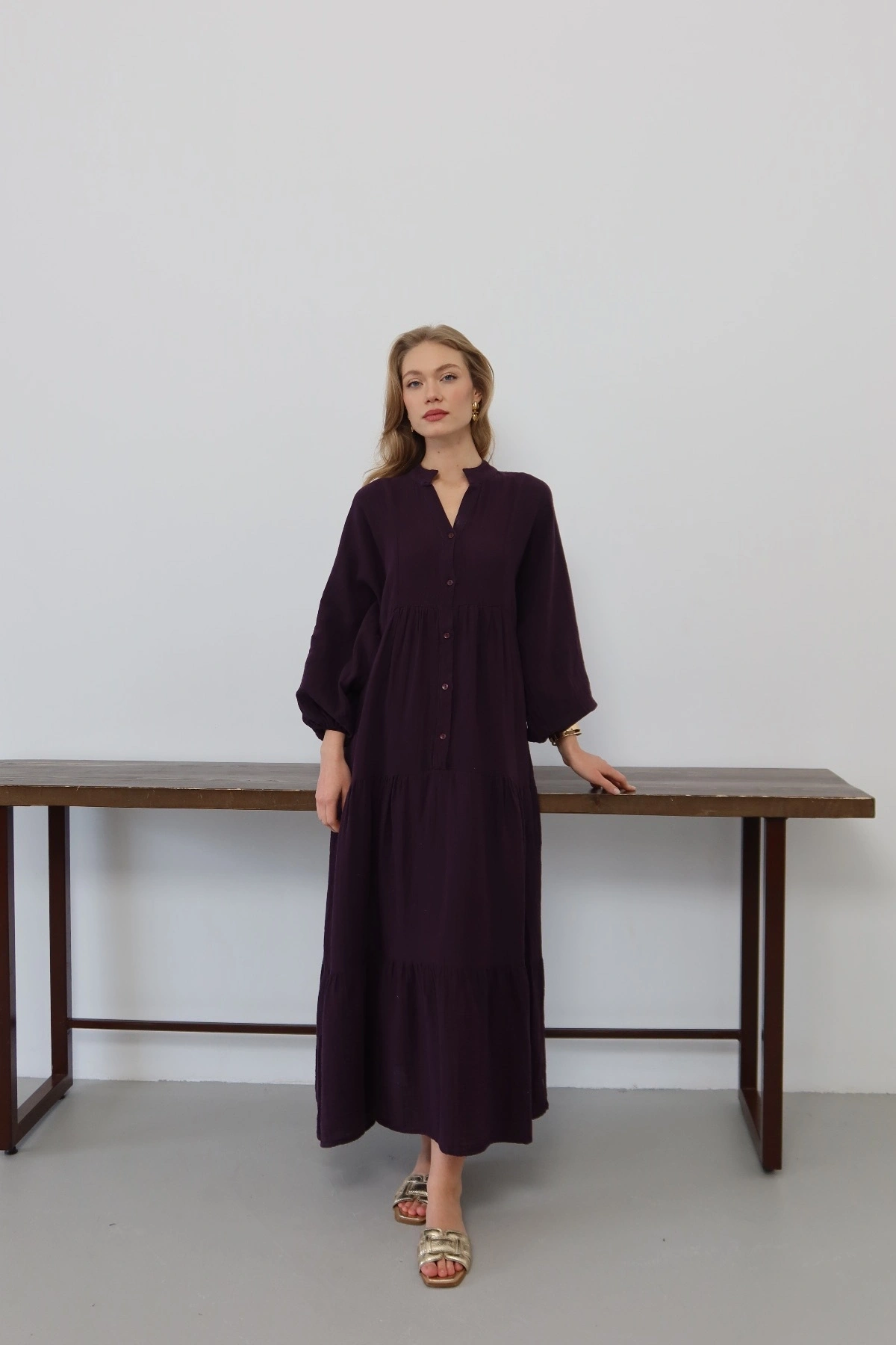 Kadın Siyah Bohem Tarz Müslin Kumaş Rahat Kalıp Astarlı Uzun Şık Bayramlık Elbise