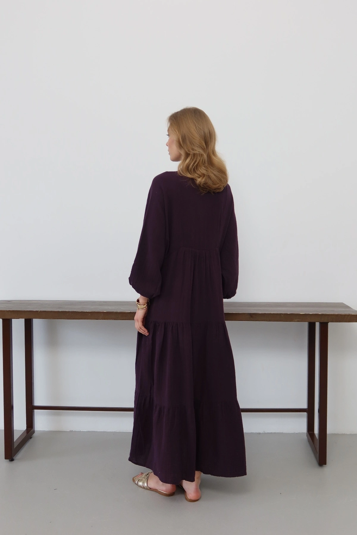 Kadın Siyah Bohem Tarz Müslin Kumaş Rahat Kalıp Astarlı Uzun Şık Bayramlık Elbise