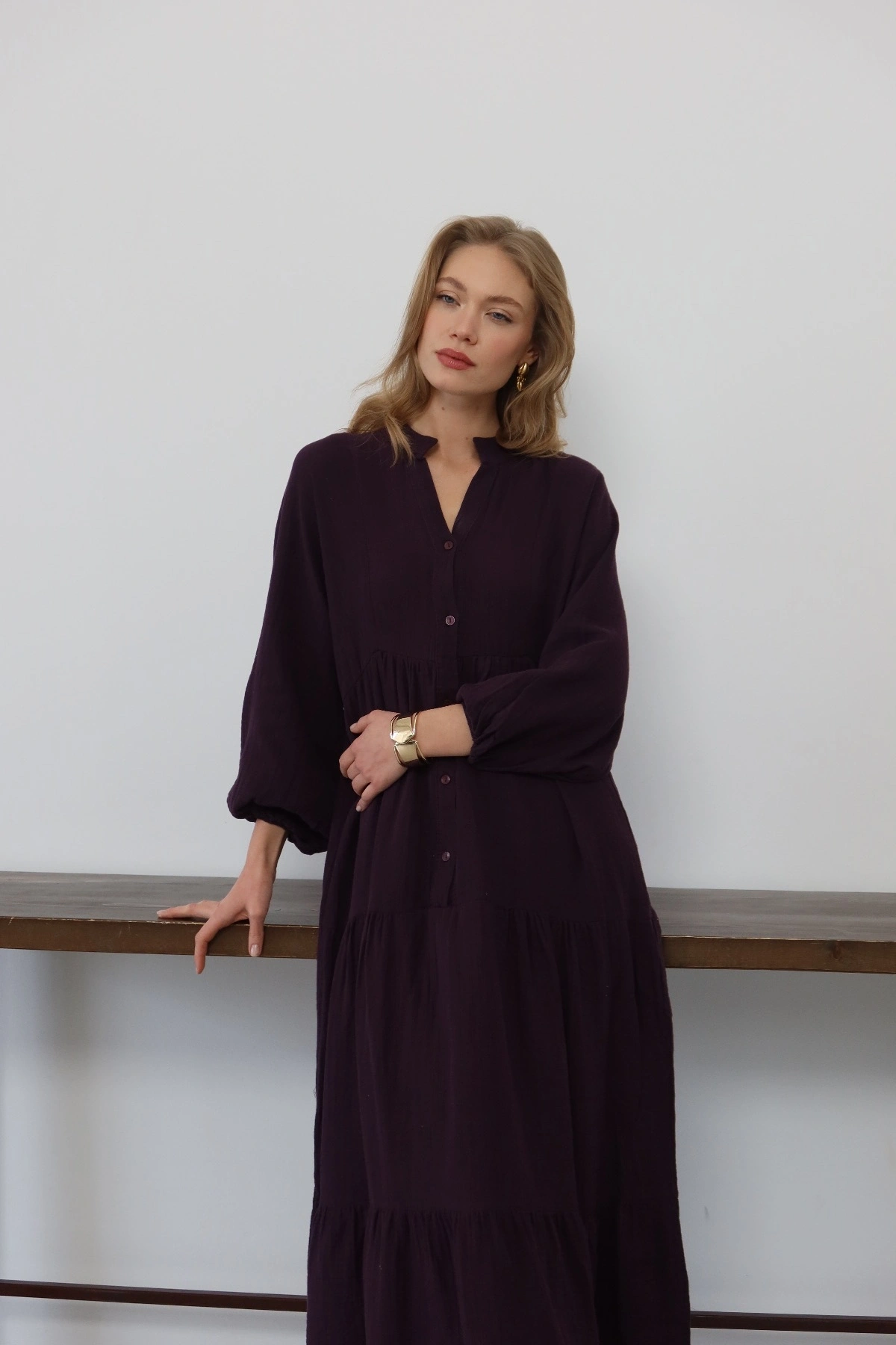 Kadın Siyah Bohem Tarz Müslin Kumaş Rahat Kalıp Astarlı Uzun Şık Bayramlık Elbise