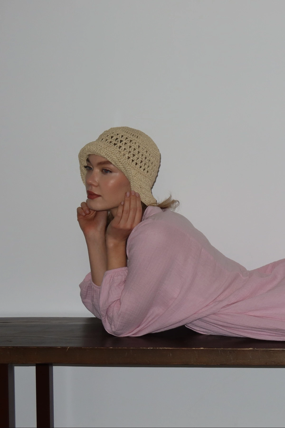 Kadın Şeker Pembe Bohem Tarz Müslin Kumaş Rahat Kalıp Astarlı Uzun Şık Bayramlık Elbise