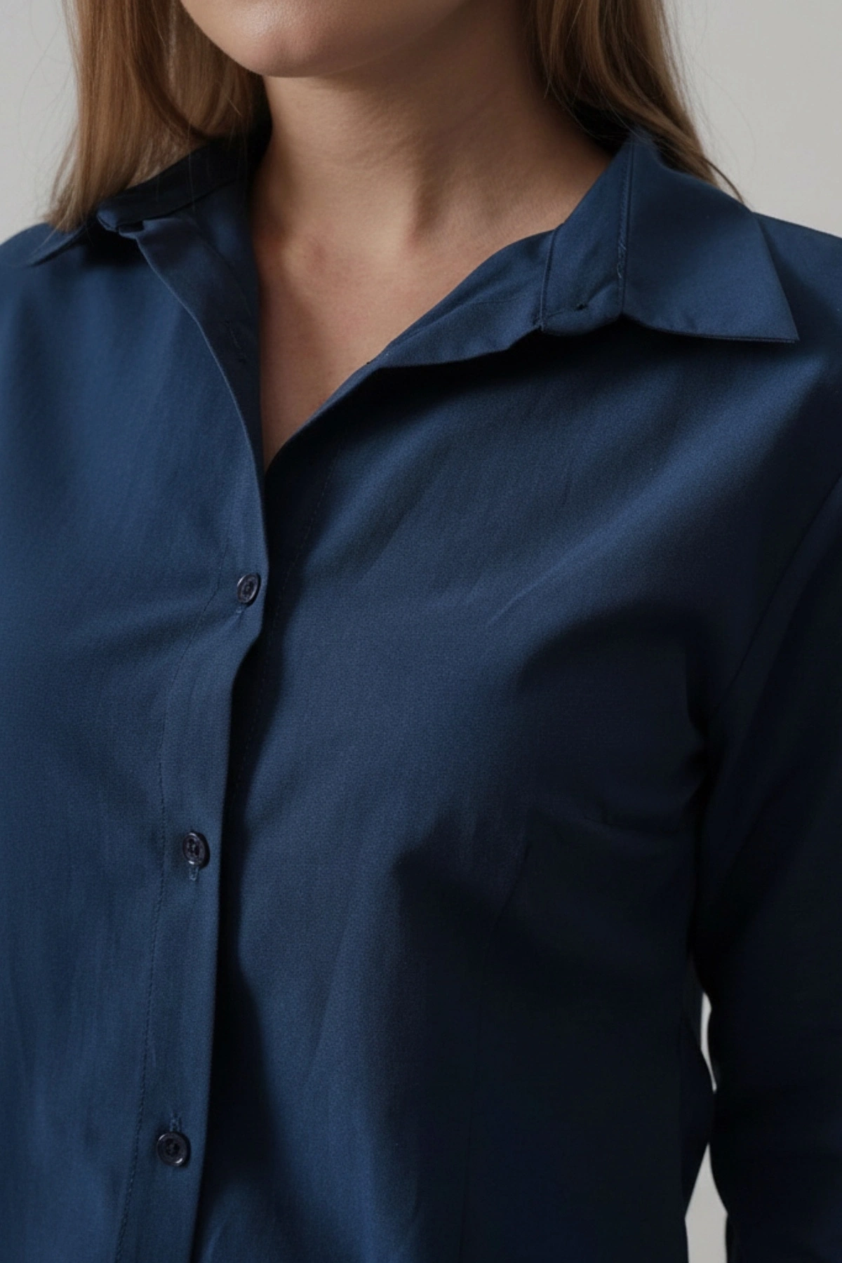 Kadın Lacivert Slim Fit Pensli Dar Kesim Günlük Şık Gömlek