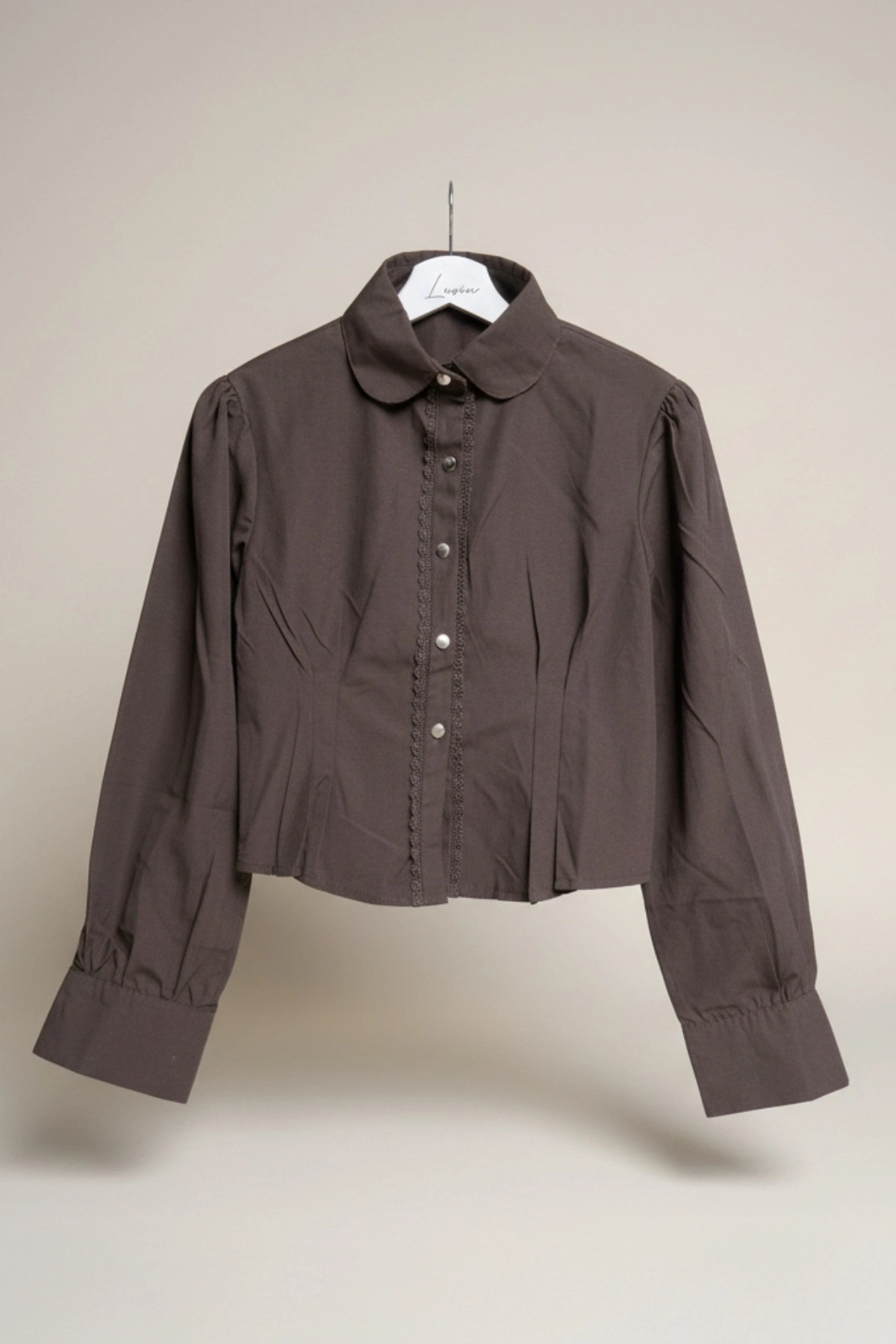 Kadın Kahverengi Şık Dantel Detaylı Dar Kesim Gömlek