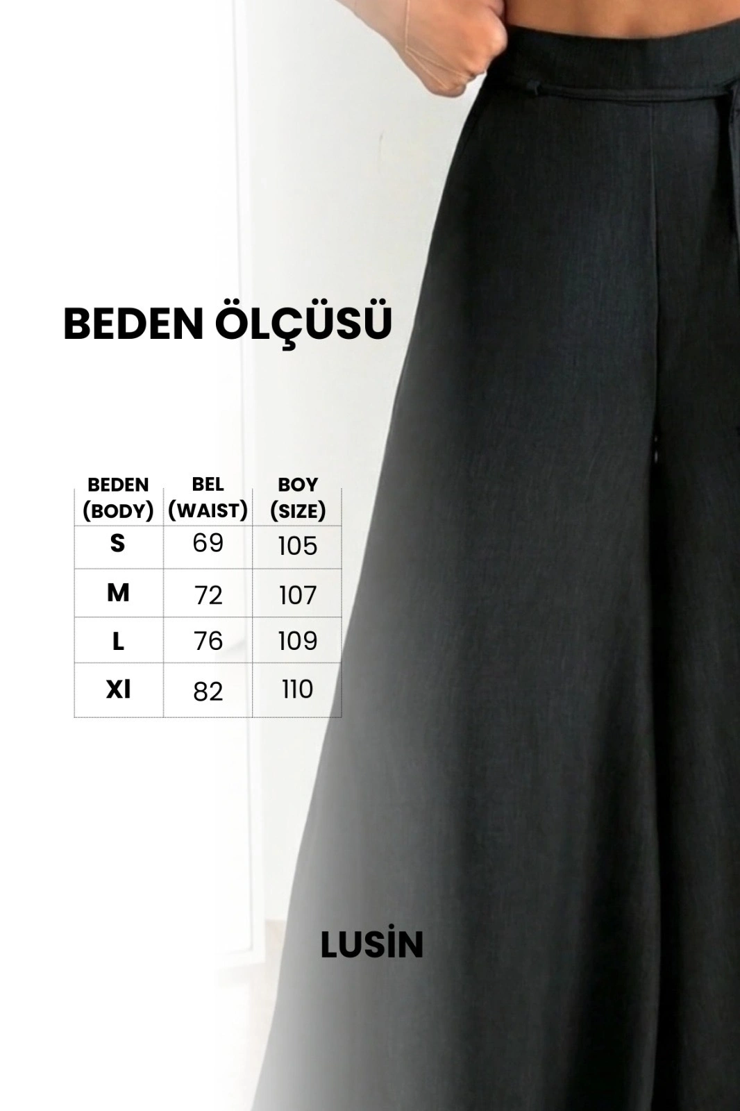 Kadın Siyah Bağcıklı Yüksek Bel Rahat Kesim Bol Paça Sofya Keten Pantolon