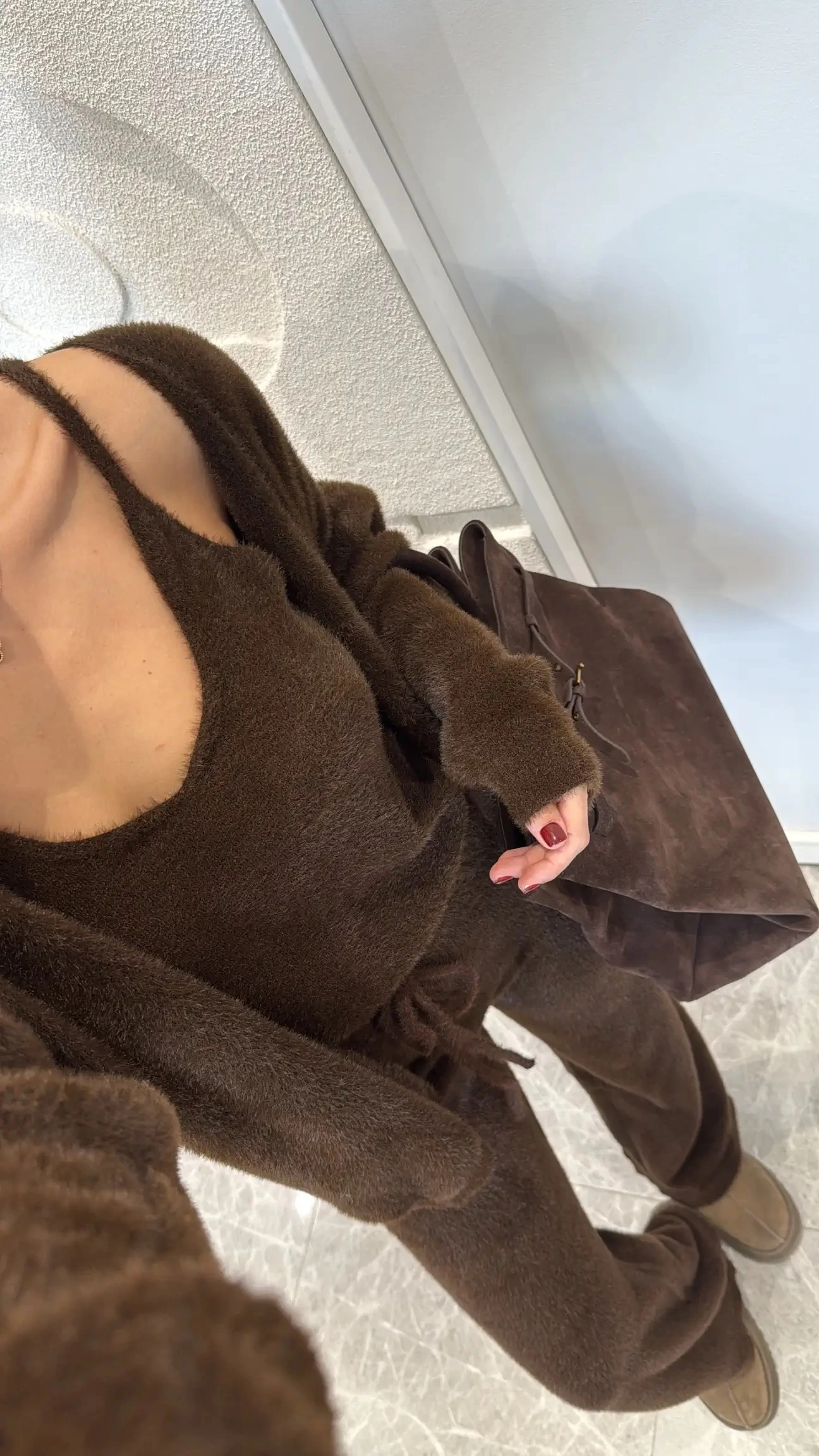 Kadın Acı Kahve Crop Bluz Hırka Pantolon 3’lü Kışlık Triko Takım