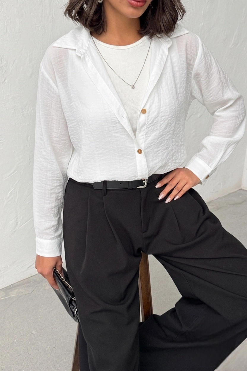 Kadın Ekru 3’lü Yapışık Set Body ve Kolyeli Gömlek