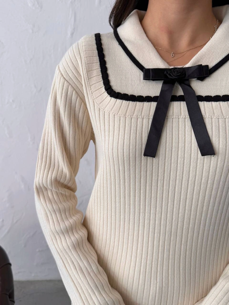 Kadın Ekru Fiyonk Detaylı Fitilli Alt Üst Şık Triko Takım