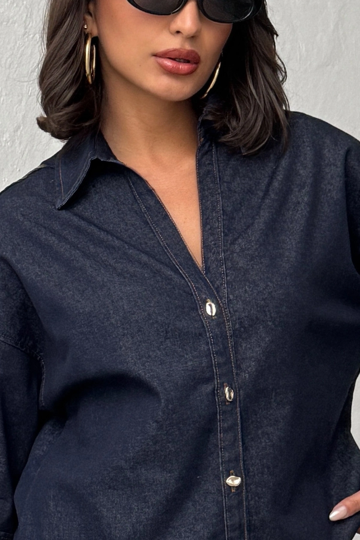 Kadın Lacivert Gömlek Pantolon Premium Kalite Alt üst ikili Takım