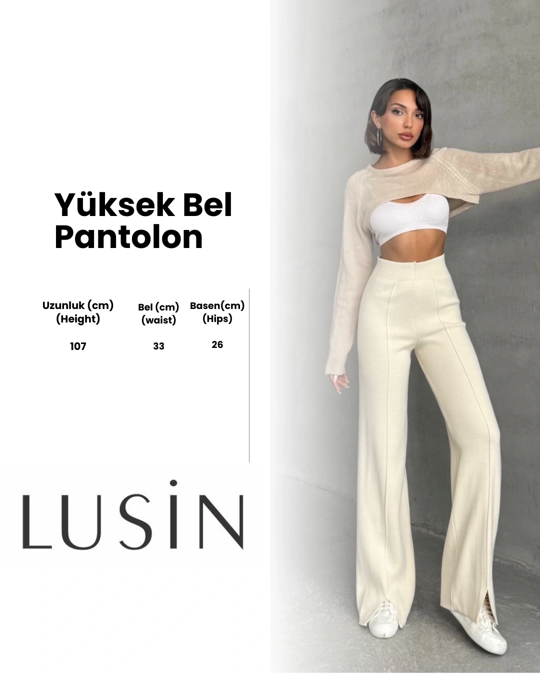 Kadın Siyah Yüksek Bel Şık Şerit Detaylı Geniş Paça Triko Pantolon