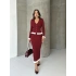Kadın Bordo Fitilli Fırfır Detaylı Etek Bluz Zarif Triko Takım (S Beden)