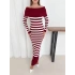 Kadın Bordo Madonna Kayık Yaka Esnek Midi Boy Triko Elbise