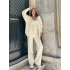 Kadın Krem Crop Bluz Hırka Pantolon 3’lü Kışlık Triko Takım