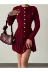 Kadın Bordo Düğme Detaylı Hırka Etek Ikili Triko Takım S/m