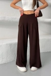 Kadın Acı Kahve Yüksek Bel Hareket Özgürlüğü Sunan Beli Lastikli Geniş Paça Pantolon
