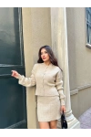 Kadın Bej Hırka Etek Alt Üst İkili Triko Takım