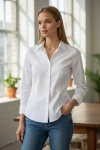 Kadın Beyaz Slim Fit Pensli Dar Kesim Günlük Şık Gömlek