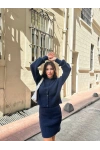Kadın Lacivert Hırka Etek Alt Üst İkili Triko Takım