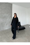 Kadın Siyah Rahat Kesim Fermuarlı Oversize Alt Üst ikili Triko Takım