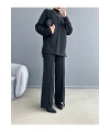 Kadın Yarım Balıkçı Yaka Kazak Pantolon Alt Üst Triko Takım - Siyah
