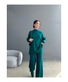 Kadın Yarım Balıkçı Yaka Kazak Pantolon Alt Üst Triko Takım - Nefti Yeşili