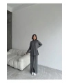 Kadın Yarım Balıkçı Yaka Kazak Pantolon Alt Üst Triko Takım - Antrasit