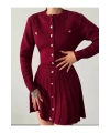 Kadın Bordo Düğme Detaylı Hırka Etek Ikili Triko Takım S/m