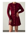 Kadın Bordo Düğme Detaylı Hırka Etek Ikili Triko Takım S/m