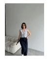 Kadın Gri V Yaka Şık Düğme Detaylı Yazlık Kumaş Triko Yelek