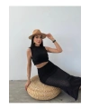 Kadın Siyah Bluz Etekli İkili Yazlık Triko Takım