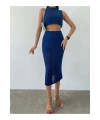 Kadın Lacivert Bluz Etekli İkili Yazlık Triko Takım