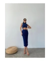 Kadın Lacivert Bluz Etekli İkili Yazlık Triko Takım